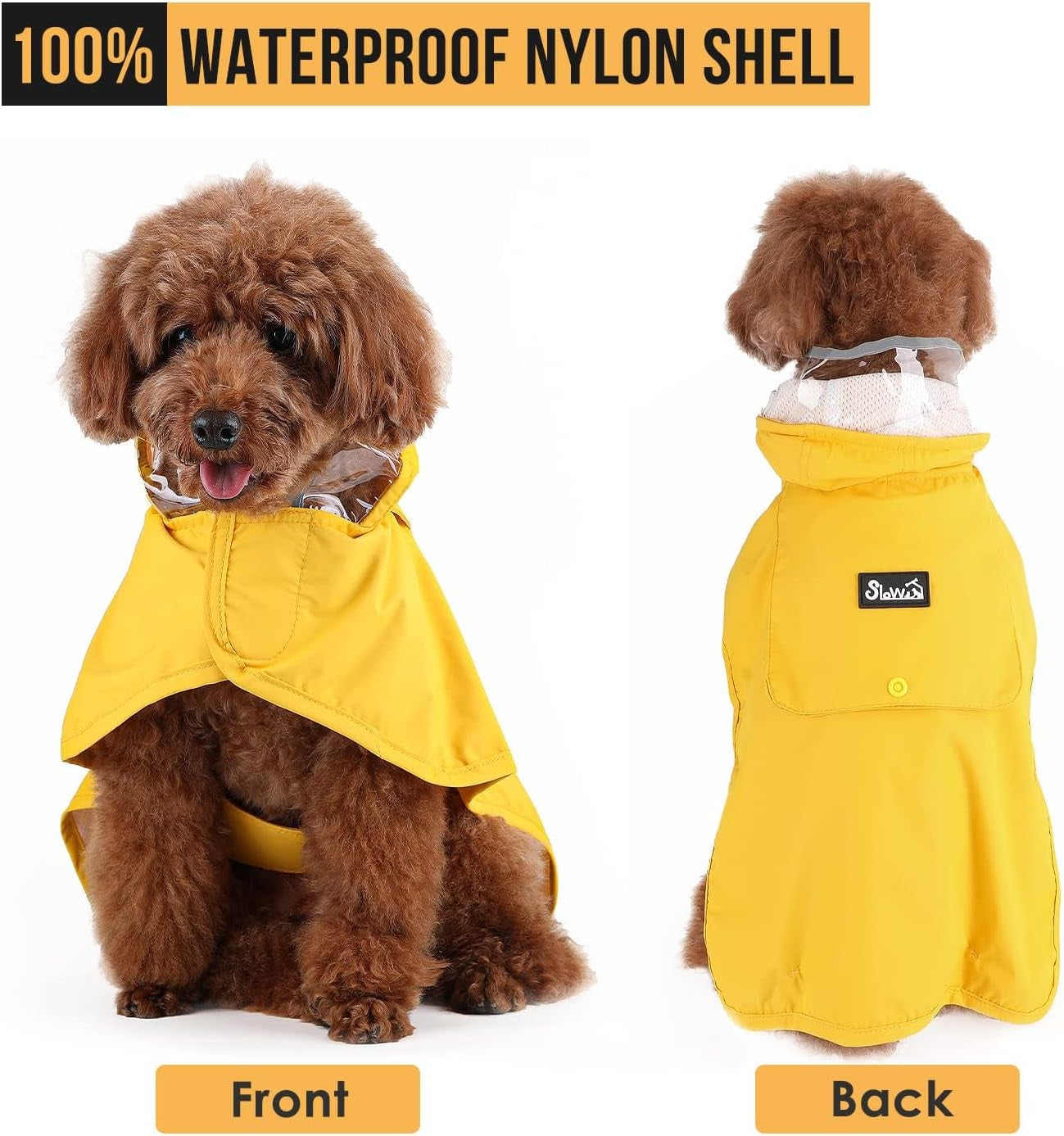 Dog Raincoat, Adjustable Dog Rain Jacket with Clear Hooded Double Layer for Large Medium Small Dogs Puppies, Waterproof Rain Coat Poncho with Reflective Storage Pocket & Rim (Yellow,M)