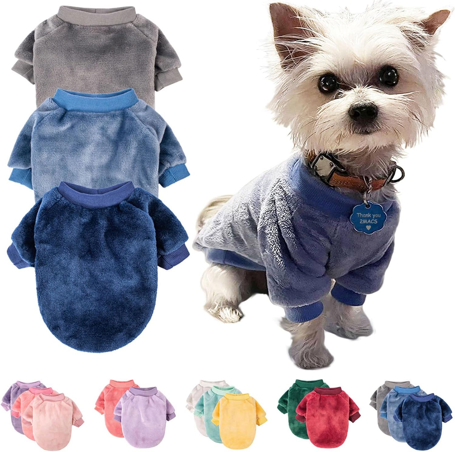 Dog Sweater, 3-Pack Dog & Cat Clothes, Ultra Soft and Warm Pet Jackets XXS XS for Small Dogs Boy & Girl, Winter Pet Apparel Costumes, Puppy Outfits (Grey,Blue,Dark Blue, Small)