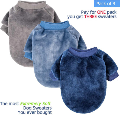 Dog Sweater, 3-Pack Dog & Cat Clothes, Ultra Soft and Warm Pet Jackets XXS XS for Small Dogs Boy & Girl, Winter Pet Apparel Costumes, Puppy Outfits (Grey,Blue,Dark Blue, Small)