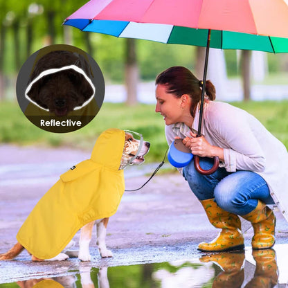 Dog Raincoat, Adjustable Dog Rain Jacket with Clear Hooded Double Layer for Large Medium Small Dogs Puppies, Waterproof Rain Coat Poncho with Reflective Storage Pocket & Rim (Yellow,M)